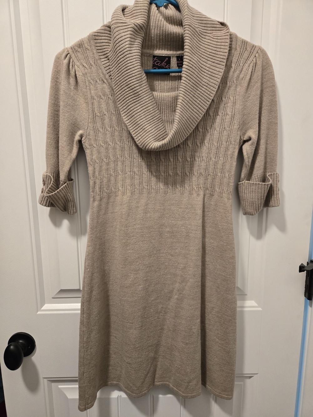 take out Beige Cowl-Neck Sweater Dress